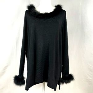Dana Buchman Black Fox Trim Tunic Top 1X